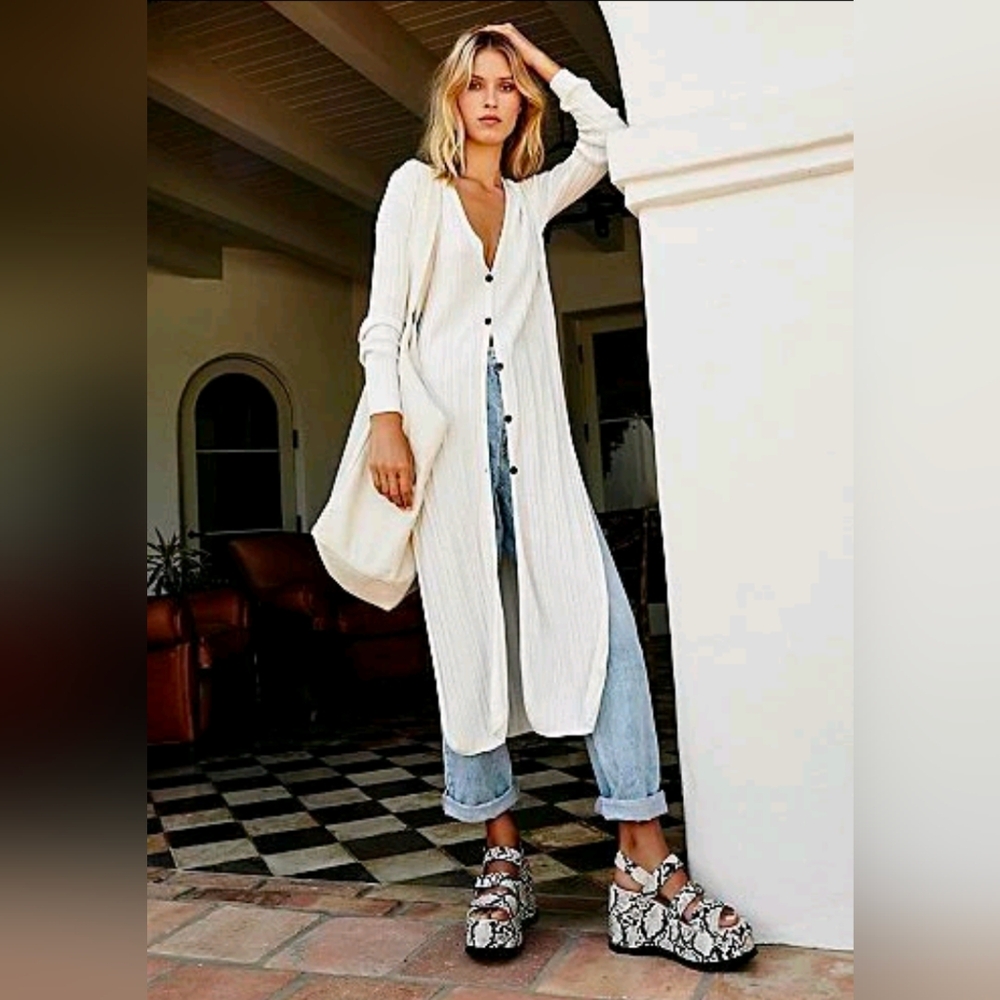 Free People We The Free Longline Cardigan In White Size Small